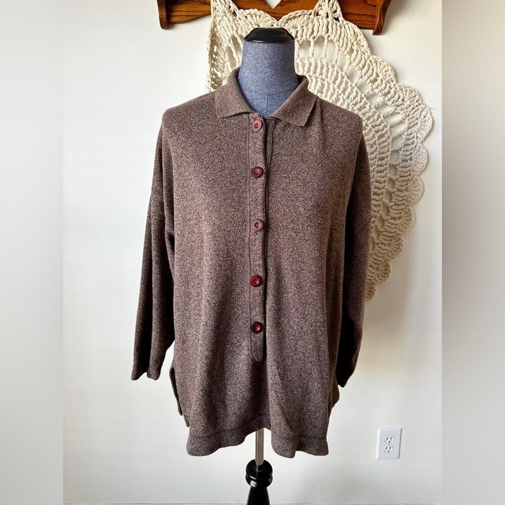 Erik Stewart Vintage Oversized Lagenlook Button Front Jersey Knit Top One Size